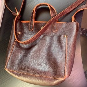 Portland Leather Goods Mini Crossbody Tote with snap closure in Coldbrew